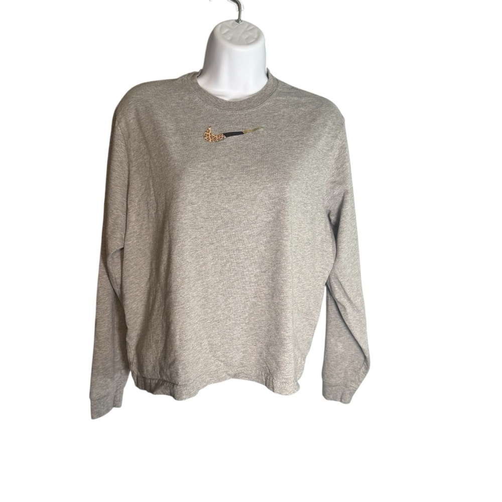 Nike Women’s Loose Fit Crewneck Sweatshirt Gray Leopard Print Swoosh Size M